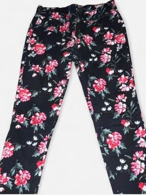 Girls Black Floral Leggings - Pink Rose Print
